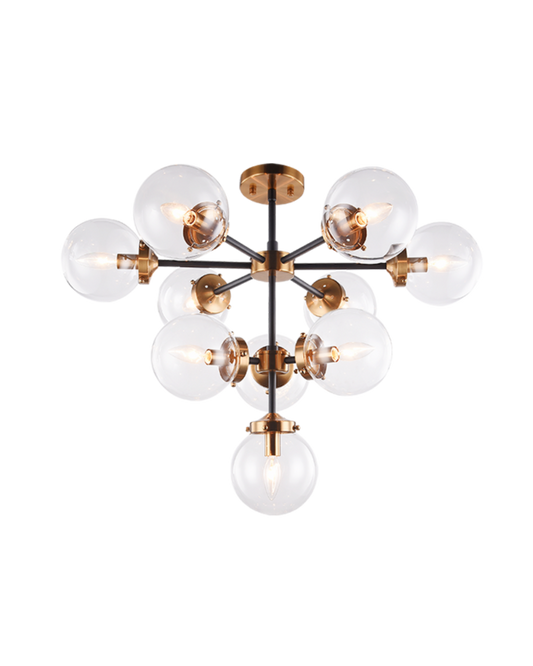 Matteo Lighting Maru 2 Tier Chandelier in Aged Gold Brass with Clear Glass, 29 3/8" Dia. (X72310AGCL)