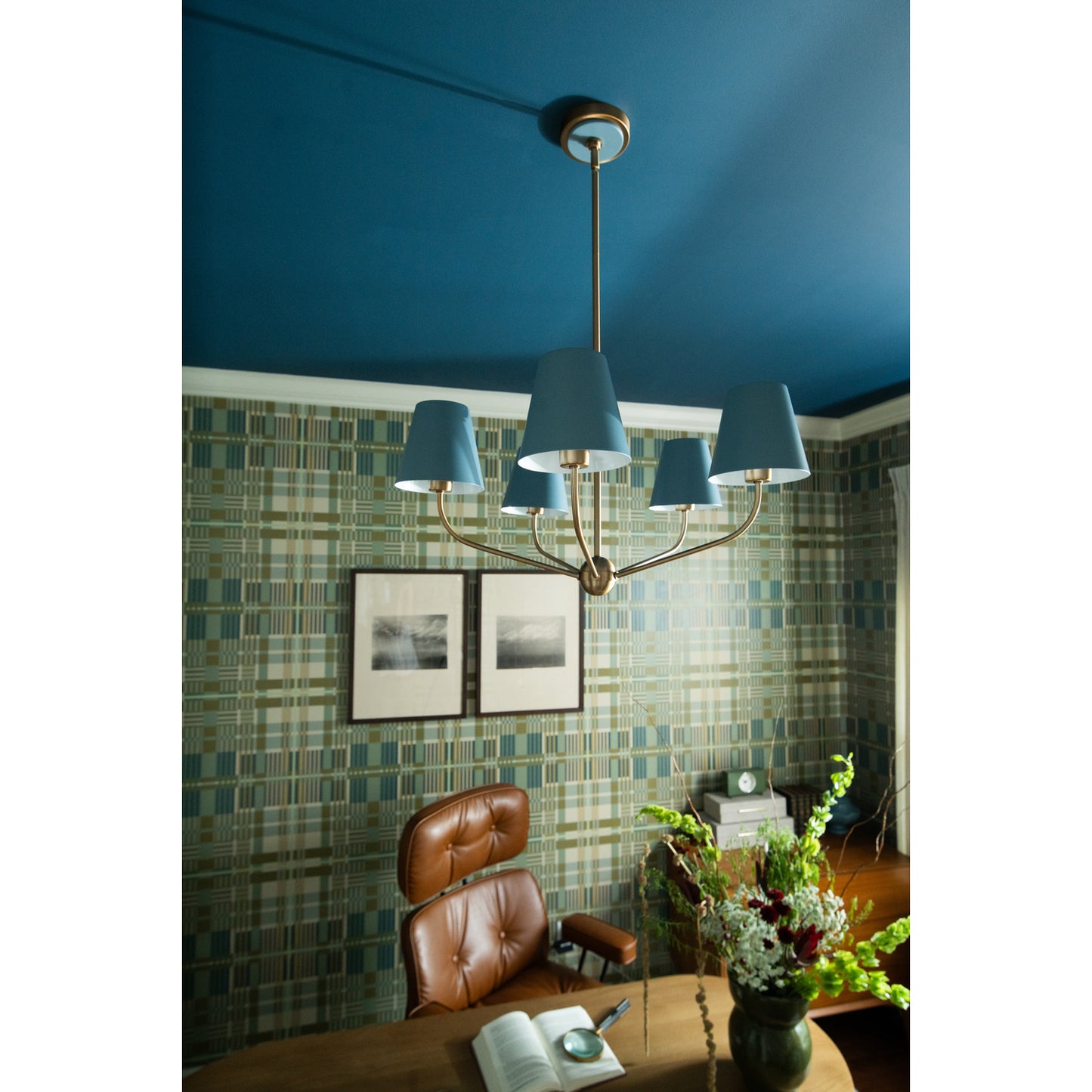 Xavier 5 Light Vibrant Gold + Blue Chandelier