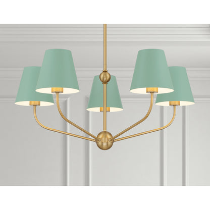 Xavier 5 Light Vibrant Gold + Blue Chandelier