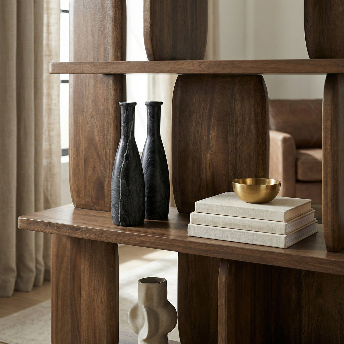 Noir Moris Decorative Candle Holder Waxed Black styled in an interior setting
