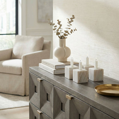 Noir Cube Decorative Candle Holder Natural styled in an interior setting
