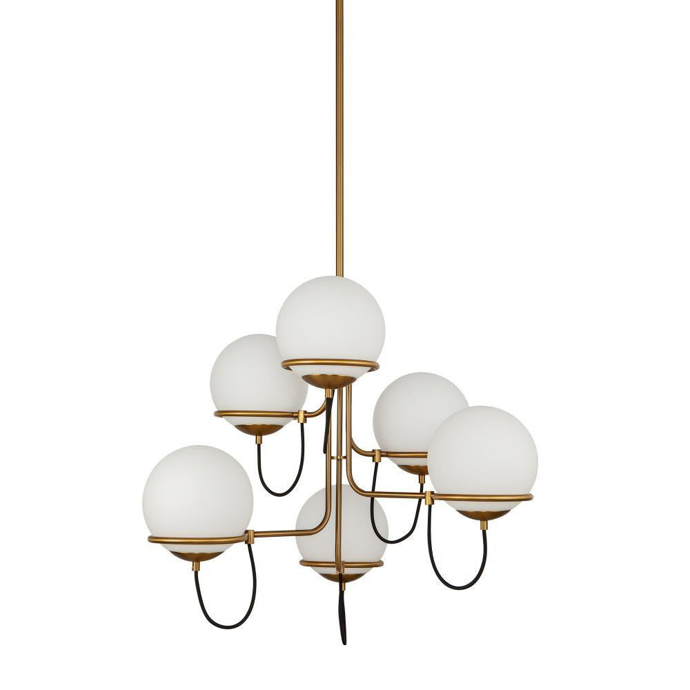 Alora Lighting Alba 32-in Aged Brass/Opal Glass 6 Lights Chandelier