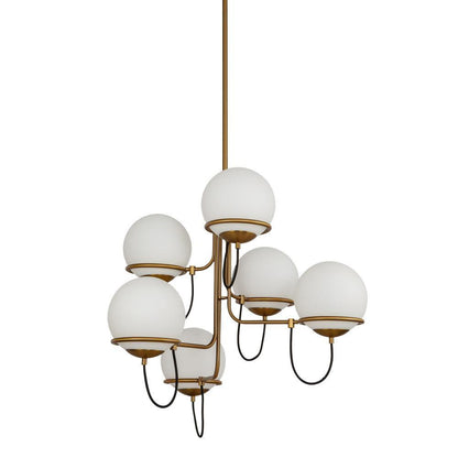 Alora Lighting Alba 32-in Aged Brass/Opal Glass 6 Lights Chandelier