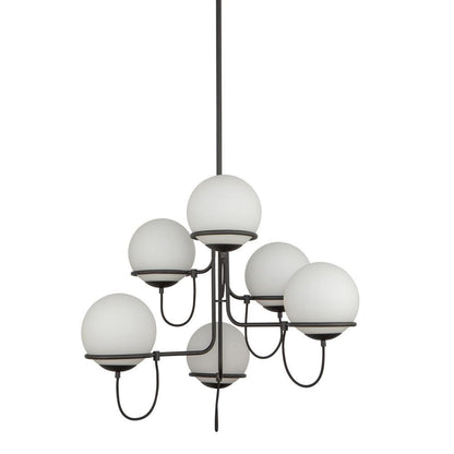 Alora Lighting Alba 32-in Matte Black/Opal Glass 6 Lights Chandelier