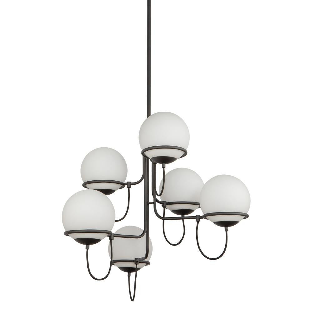 Alora Lighting Alba 32-in Matte Black/Opal Glass 6 Lights Chandelier