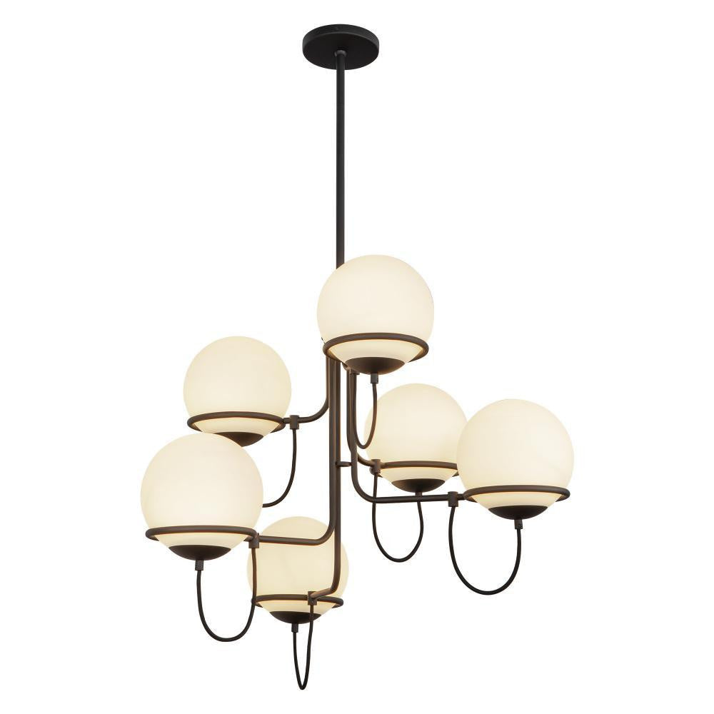Alora Lighting Alba 32-in Matte Black/Opal Glass 6 Lights Chandelier