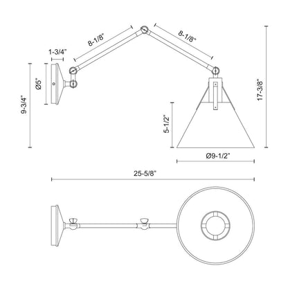 Alora Lighting Archer Wall/Vanity Light, 1-Light, Matte Black, 25.63"E