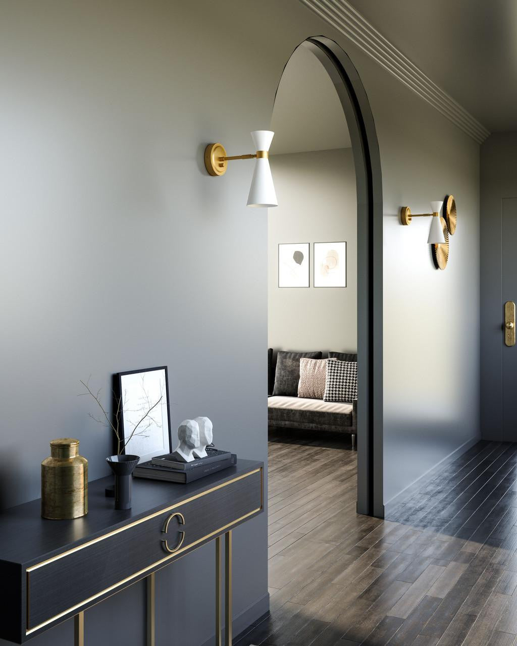 Alora Lighting Blake Wall Sconce, 1-Light, White, Aged Gold, 12.25"H
