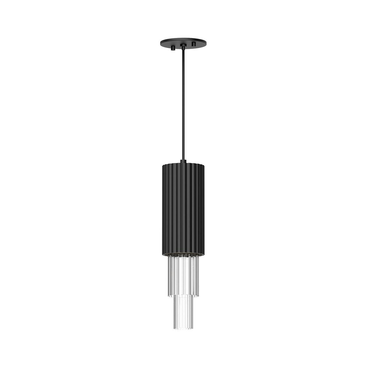 Alora Lighting Bordeaux Pendant, 1-Light, LED, Matte Black, Clear Ribbed Glass, 17.38"H