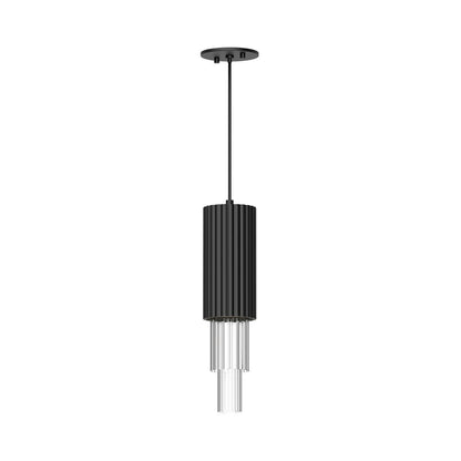 Alora Lighting Bordeaux Pendant, 1-Light, LED, Matte Black, Clear Ribbed Glass, 17.38"H