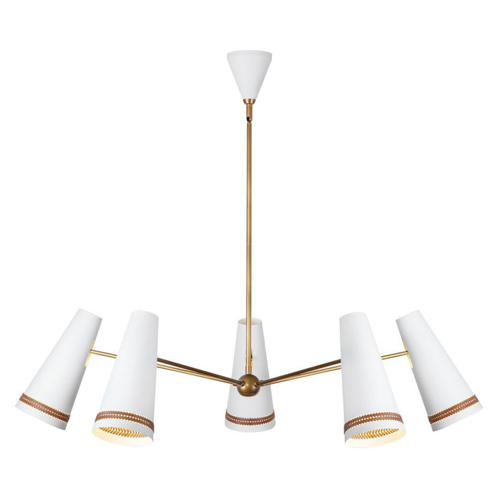Alora Lighting Brickell Chandelier, 5-Light, Matte White, Hazelnut Leather, 45"D (CH342545MWHL 7072WL0)