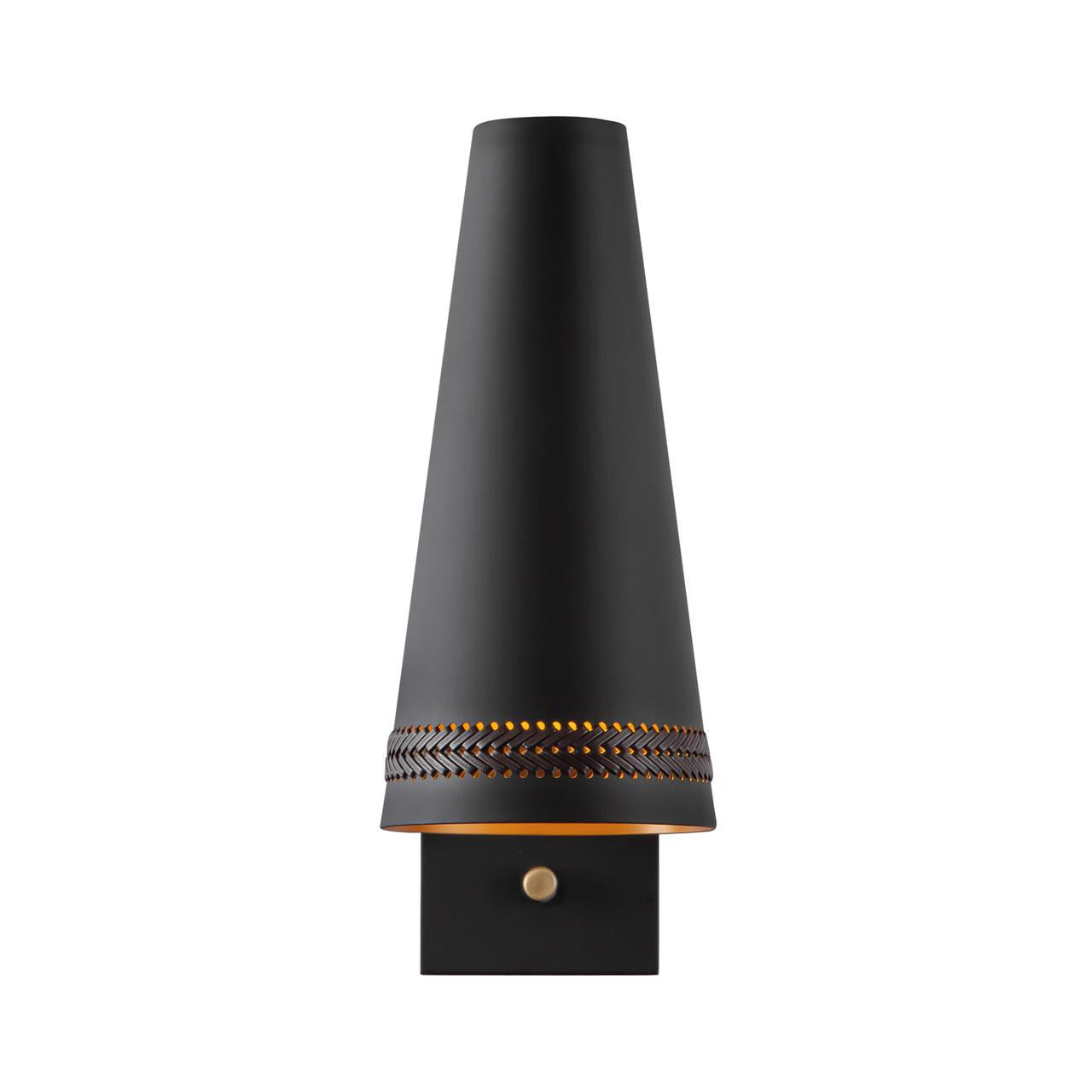 Alora Lighting Brickell Wall/Vanity Light, 1-Light, Matte Black, Hazelnut Leather, 29.25"E