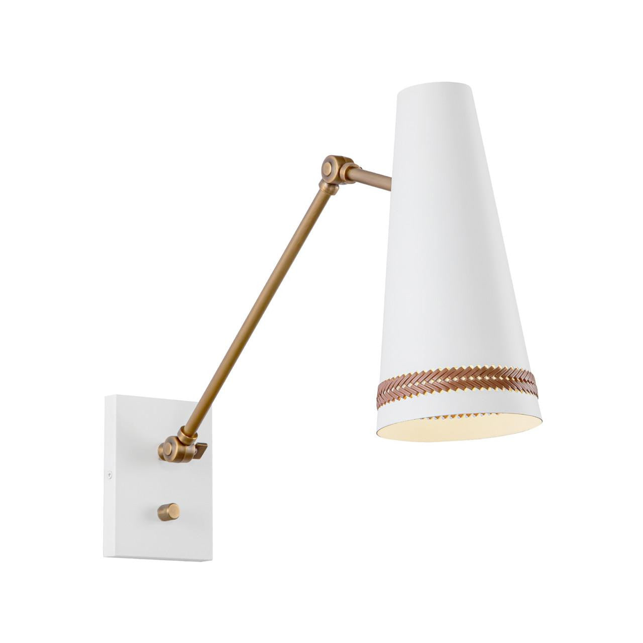 Alora Lighting Brickell Wall/Vanity Light, 1-Light, Matte White, Hazelnut Leather, 29.25"E