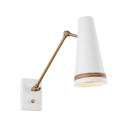 Alora Lighting Brickell Wall/Vanity Light, 1-Light, Matte White, Hazelnut Leather, 29.25"E