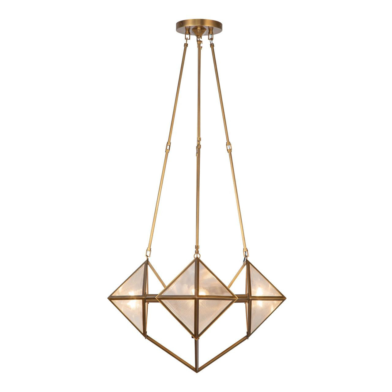 Alora Lighting Cairo Candelabra Chandelier, 4-Light, Vintage Brass, Ribbed Glass, 21"D