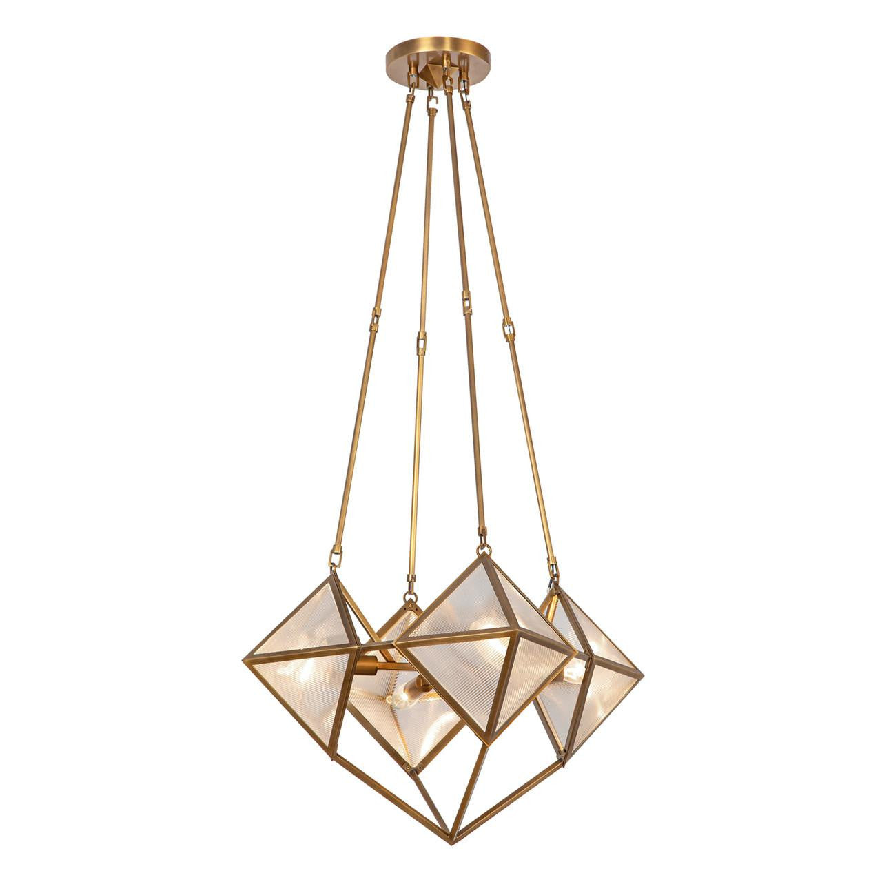 Alora Lighting Cairo Candelabra Chandelier, 4-Light, Vintage Brass, Ribbed Glass, 21"D