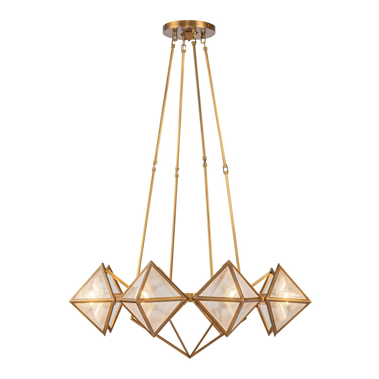 Alora Lighting Cairo Candelabra Chandelier, 8-Light, Vintage Brass, Ribbed Glass, 30"D