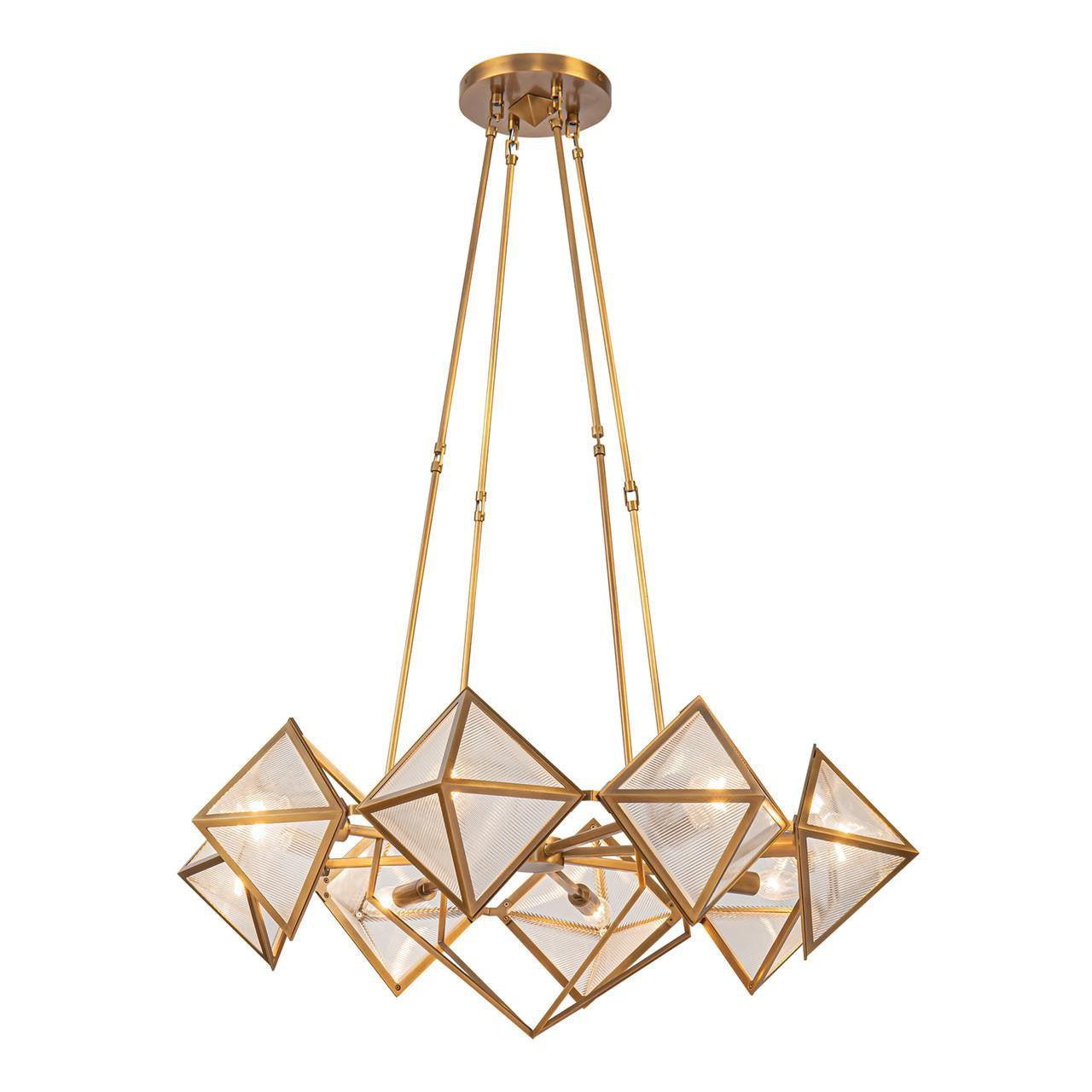 Alora Lighting Cairo Candelabra Chandelier, 8-Light, Vintage Brass, Ribbed Glass, 30"D