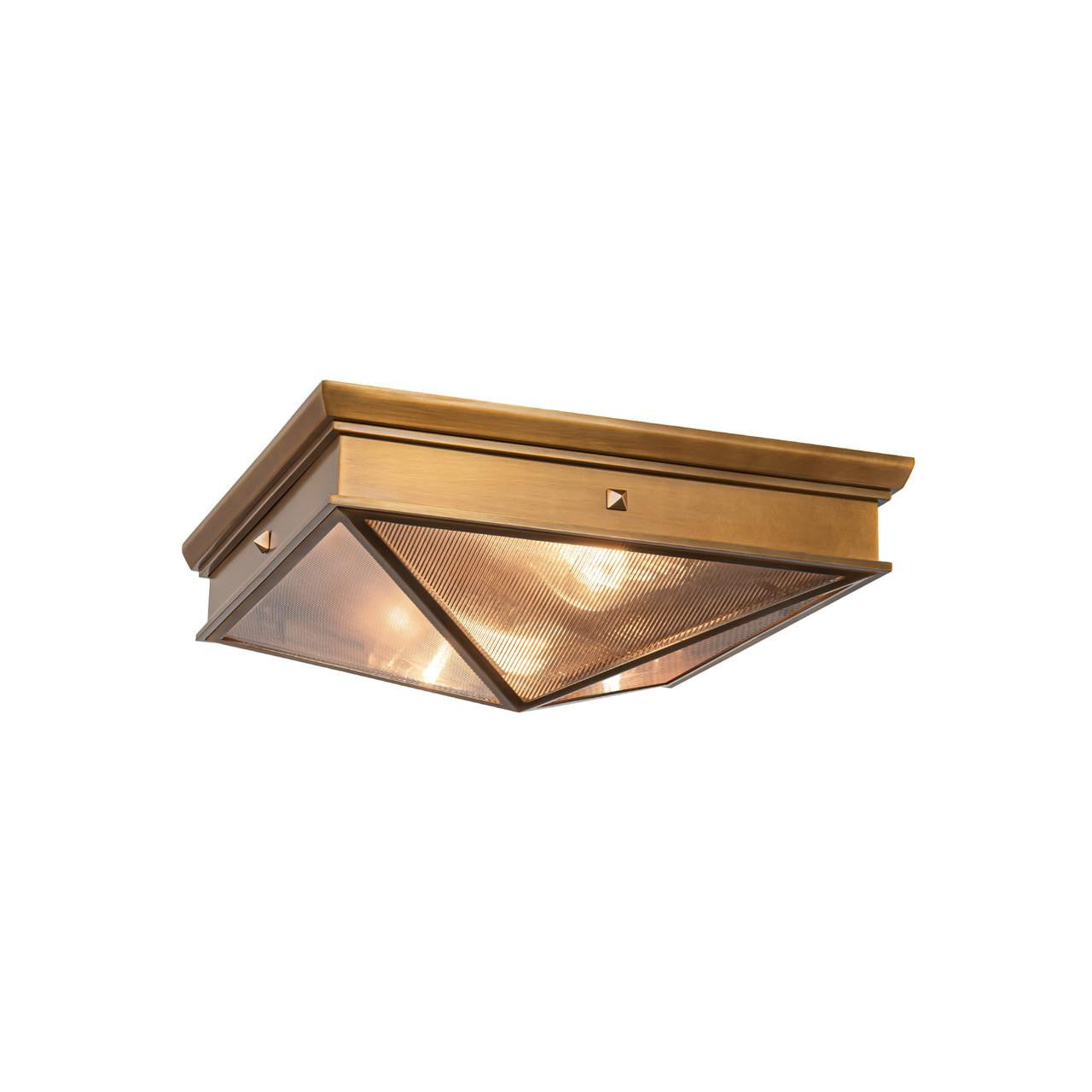 Alora Lighting Cairo Flush Mount, 2-Light, Vintage Brass, Ribbed Glass, 14.63"W"