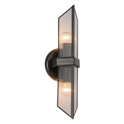 Alora Lighting Cairo Wall/Vanity Light, 2-Light, Urban Bronze, Ribbed Glass, 15.13"H