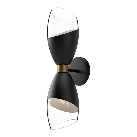 Alora Lighting Capri Wall Sconce, 2-Light, Matte Black, Clear Glass, 19.38"H