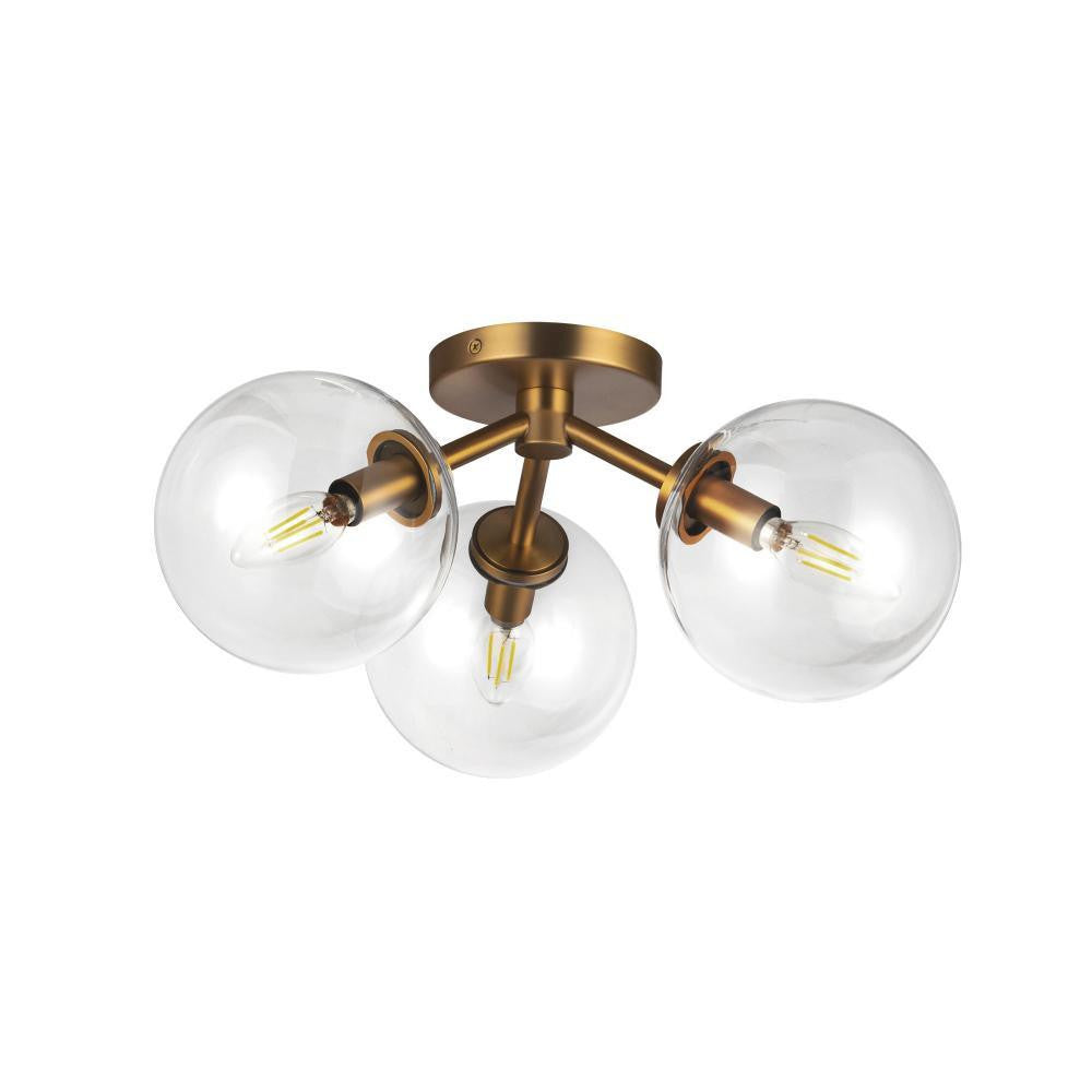 Alora Lighting Cassia 15-in Aged Brass/Clear Glass 3 Lights Semi-Flush