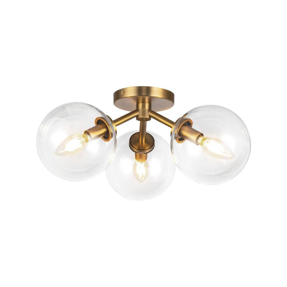 Alora Lighting Cassia 15-in Aged Brass/Clear Glass 3 Lights Semi-Flush