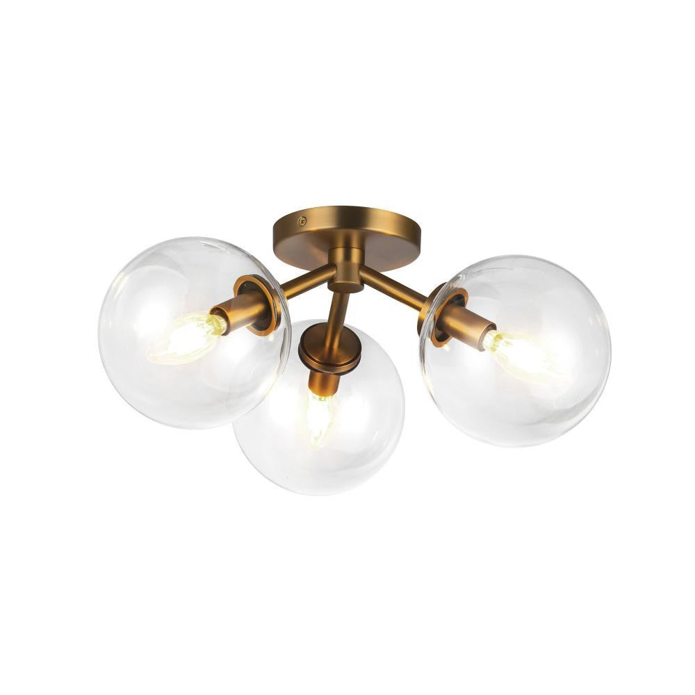 Alora Lighting Cassia 15-in Aged Brass/Clear Glass 3 Lights Semi-Flush