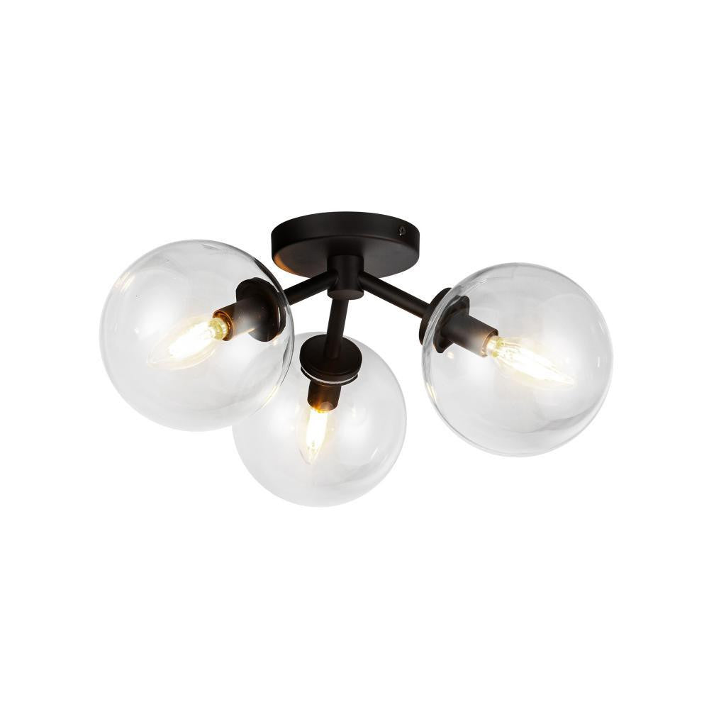 Alora Lighting Cassia 15-in Matte Black/Clear Glass 3 Lights Semi-Flush