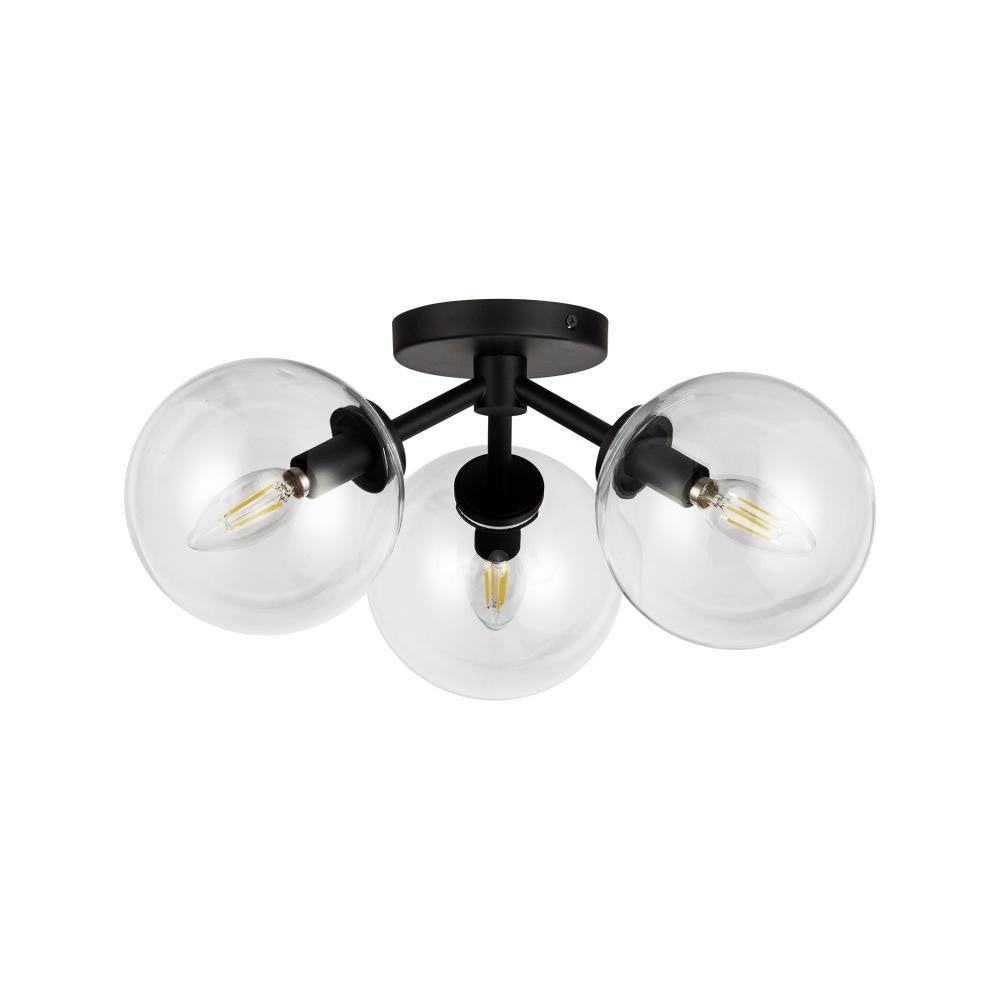 Alora Lighting Cassia 15-in Matte Black/Clear Glass 3 Lights Semi-Flush