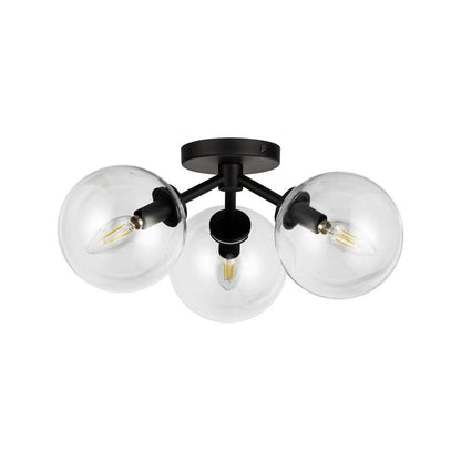 Alora Lighting Cassia 15-in Matte Black/Clear Glass 3 Lights Semi-Flush