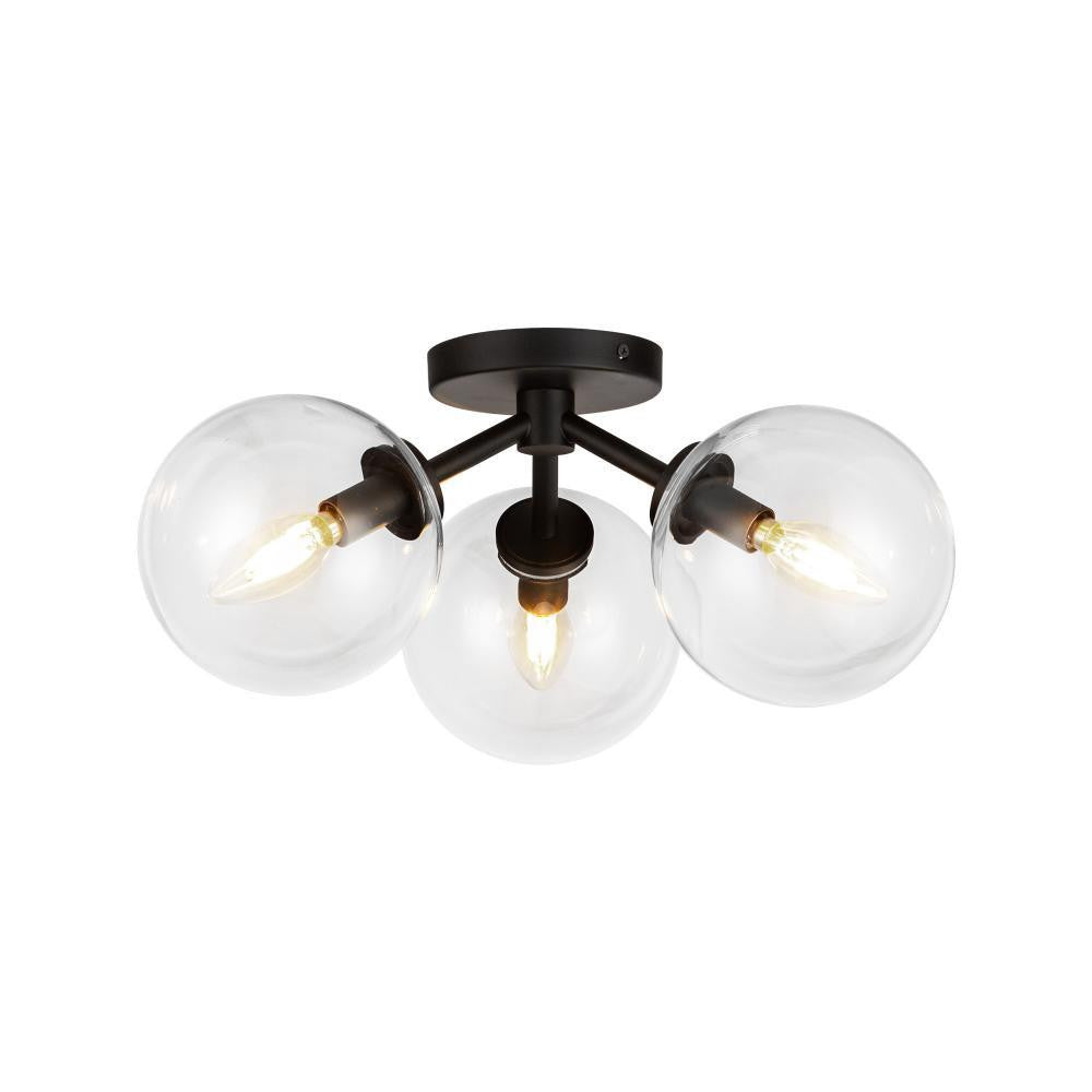 Alora Lighting Cassia 15-in Matte Black/Clear Glass 3 Lights Semi-Flush