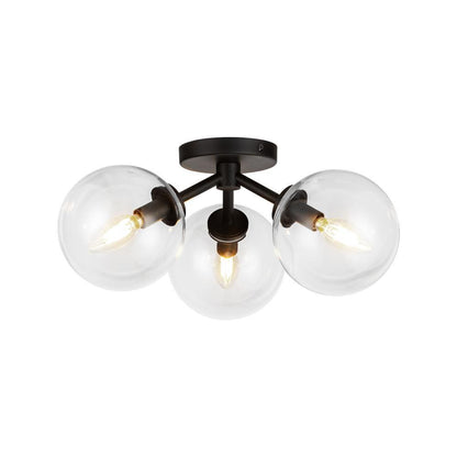 Alora Lighting Cassia 15-in Matte Black/Clear Glass 3 Lights Semi-Flush