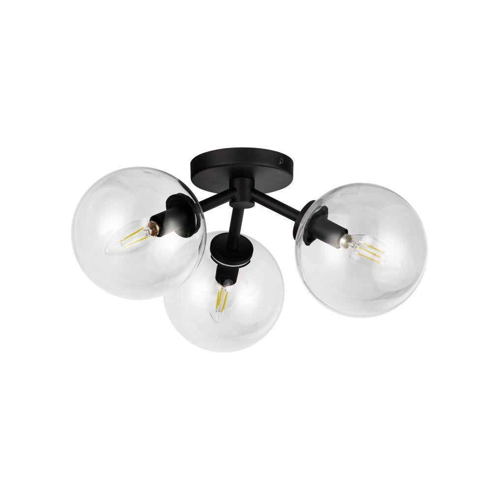 Alora Lighting Cassia 15-in Matte Black/Clear Glass 3 Lights Semi-Flush
