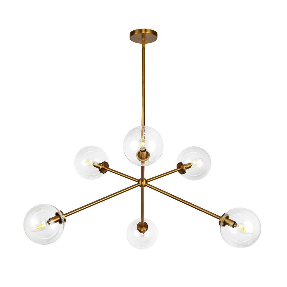 Alora Lighting Cassia 6 Light Chandelier Aged Gold, Clear Glass