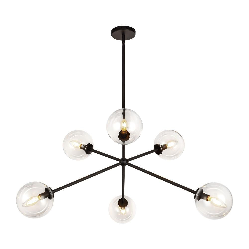 Alora Lighting Cassia 40-in Matte Black/Clear Glass 6 Lights Chandelier