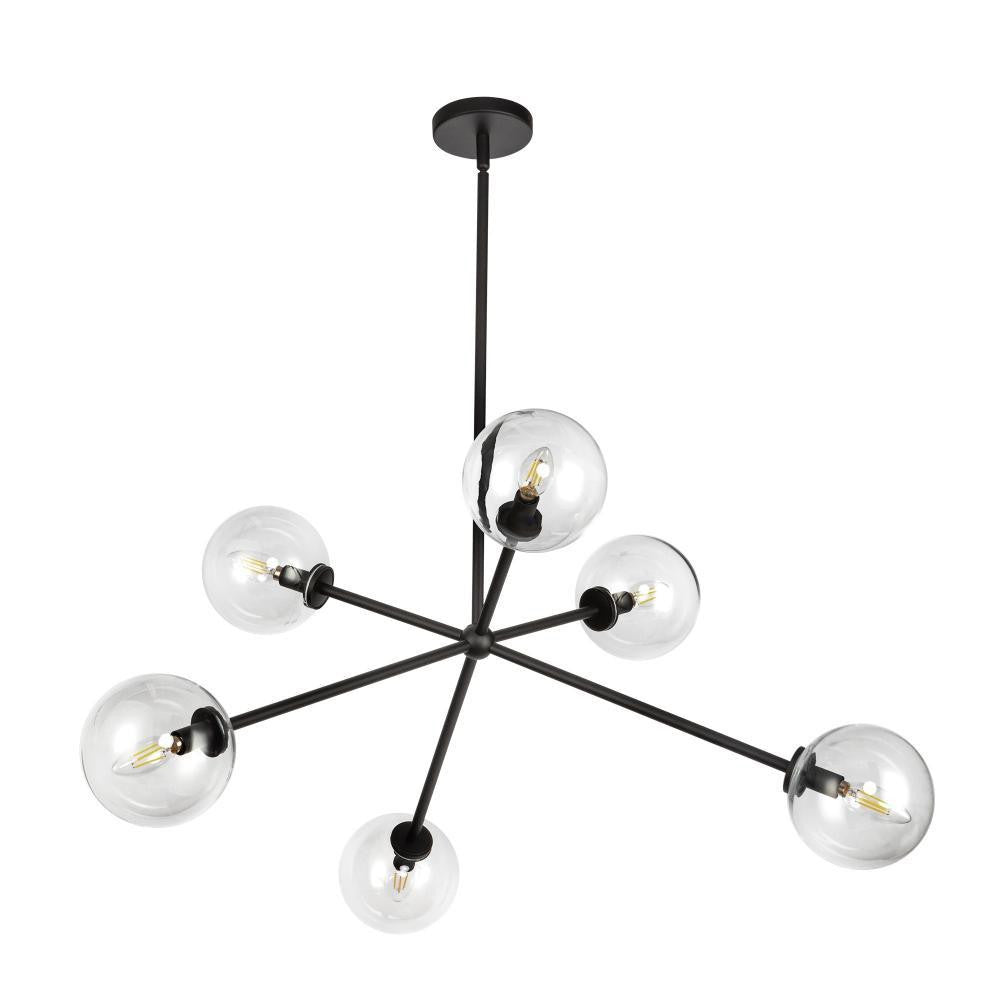 Alora Lighting Cassia 40-in Matte Black/Clear Glass 6 Lights Chandelier