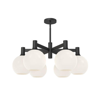 Alora Lighting Castilla Chandelier, 6-Light, Matte Black, Opal Matte Glass, 29.5"D (CH506230MBOP 706TTKA)