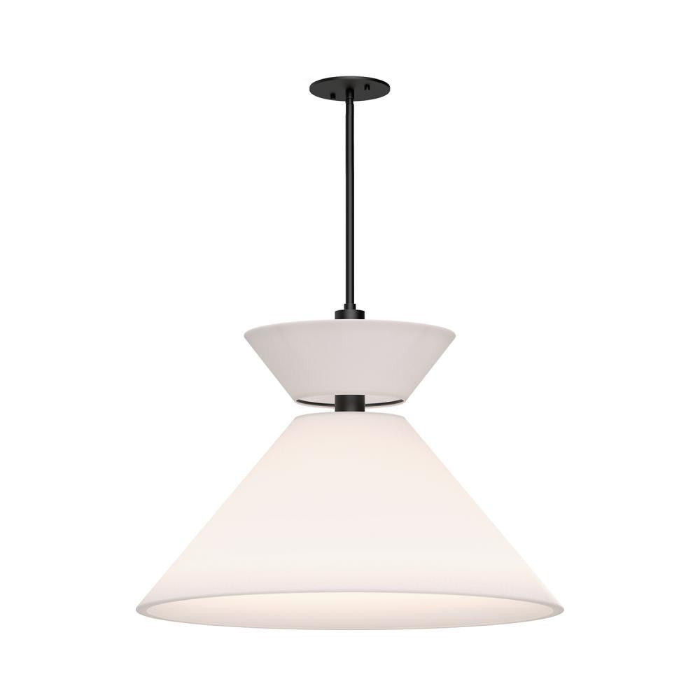 Alora Lighting Chapelle Pendant, 1-Light, Matte Black, White Linen, 22.13"D