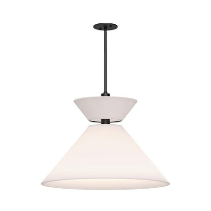 Alora Lighting Chapelle Pendant, 1-Light, Matte Black, White Linen, 22.13"D