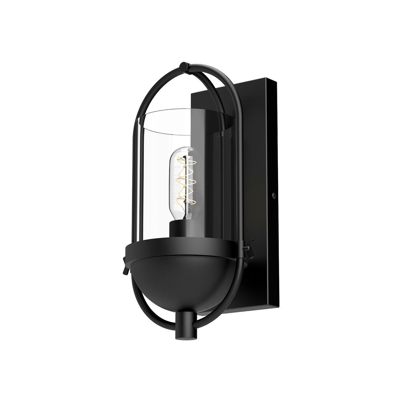 Alora Lighting Cyrus Bathroom Wall Sconce, 1-Light, Matte Black, Clear Glass, 13.13"H