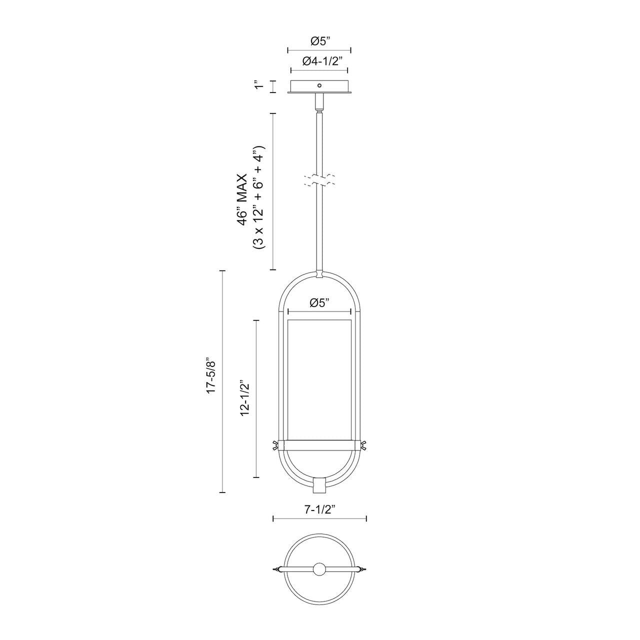 Alora Lighting Cyrus Pendant, 1-Light, Matte Black, Clear Glass, 17.63"H