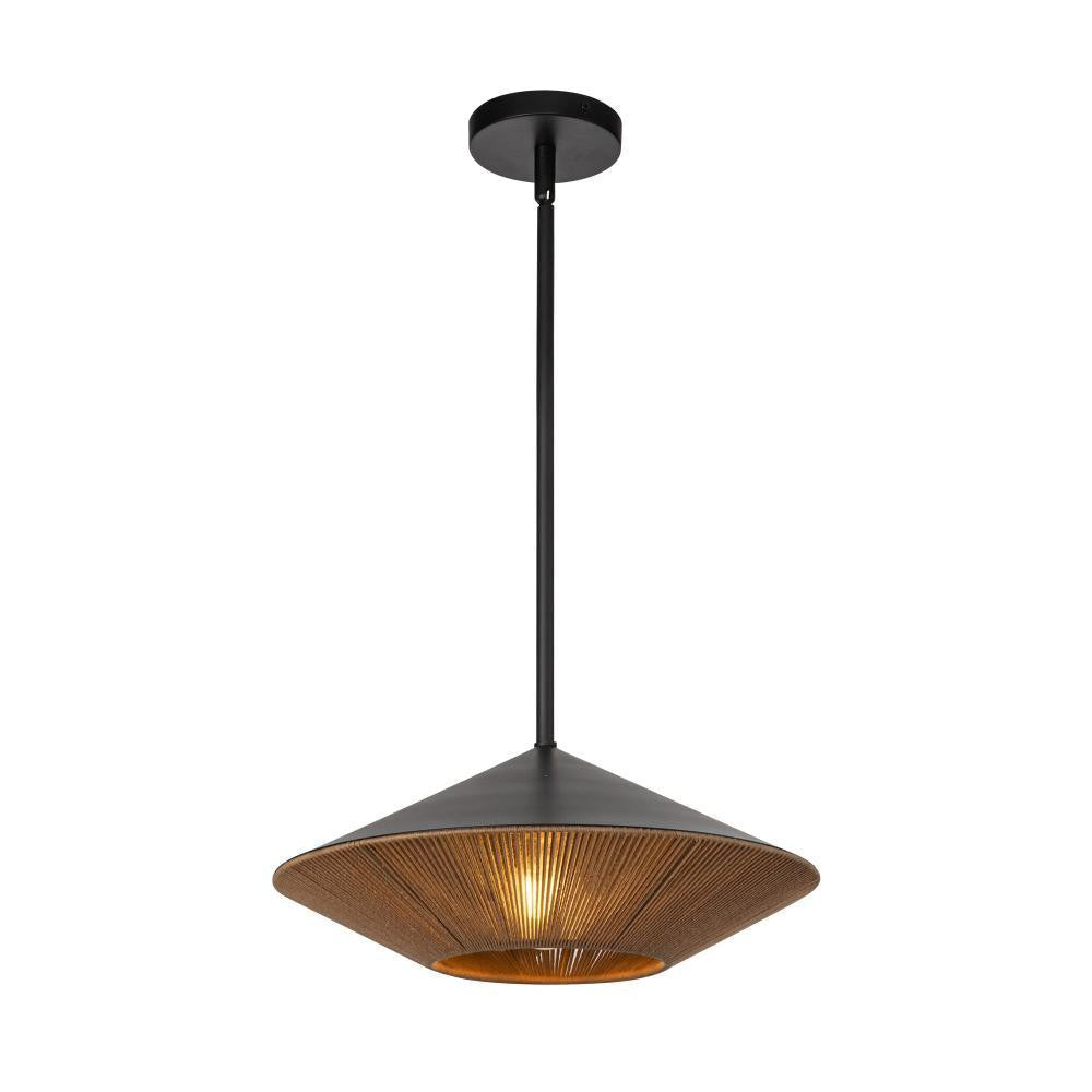 Alora Lighting Daphne 15-in Matte Black/Brown Cotton Rope 1 Light Pendant