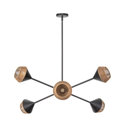 Alora Lighting Daphne 38-in Matte Black/Brown Cotton Rope 6 Lights Chandelier