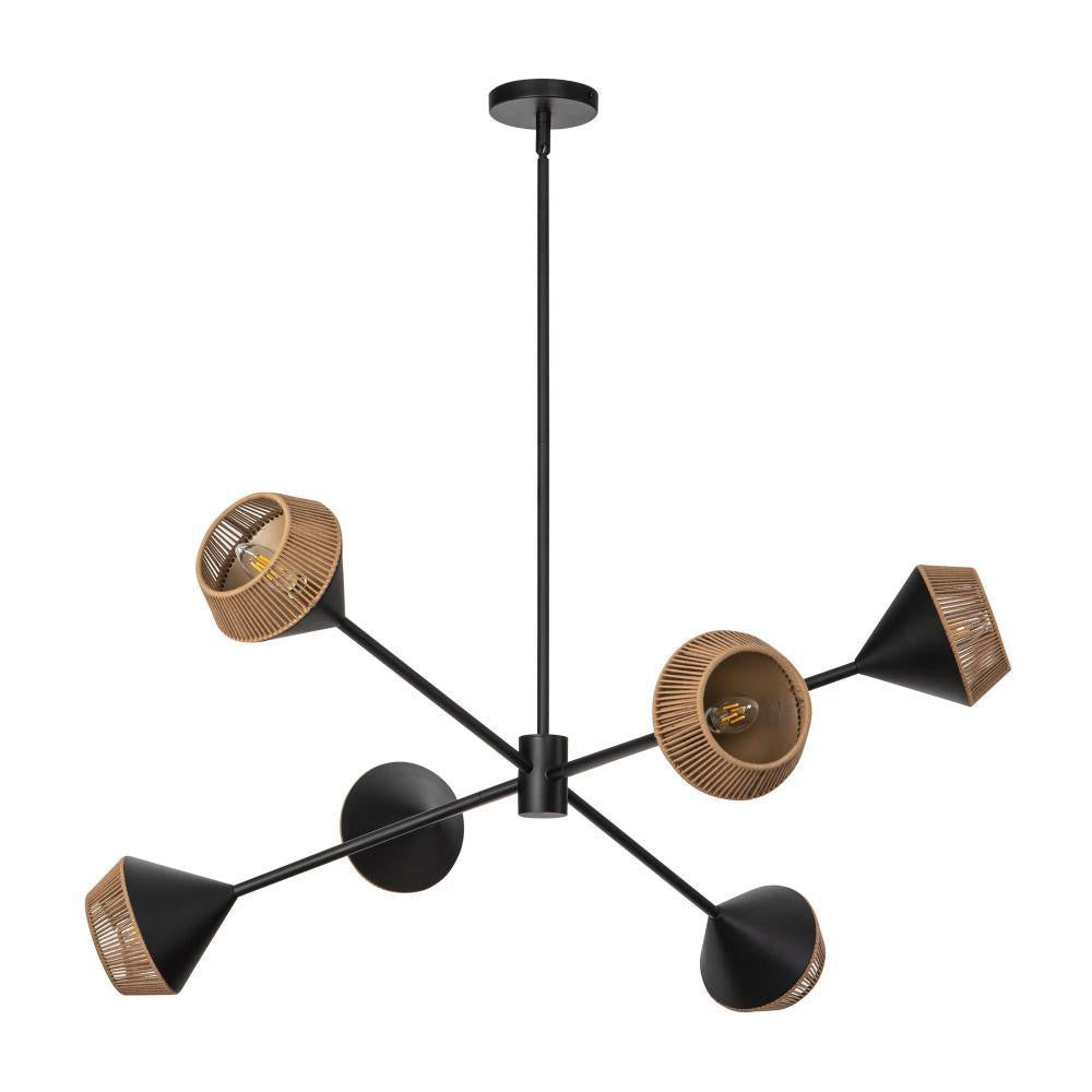 Alora Lighting Daphne 38-in Matte Black/Brown Cotton Rope 6 Lights Chandelier