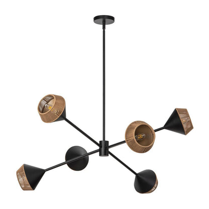 Alora Lighting Daphne 38-in Matte Black/Brown Cotton Rope 6 Lights Chandelier