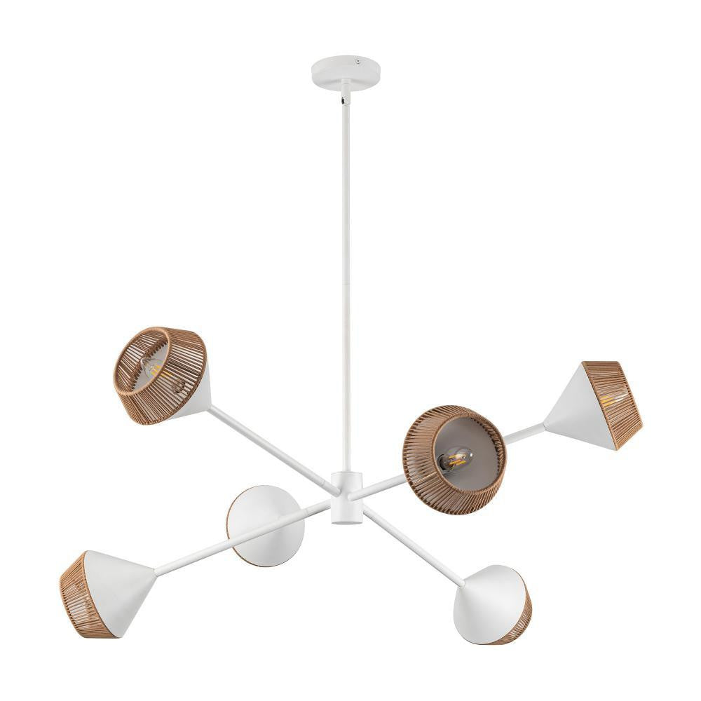 Alora Lighting Daphne 38-in White/Brown Cotton Rope 6 Lights Chandelier