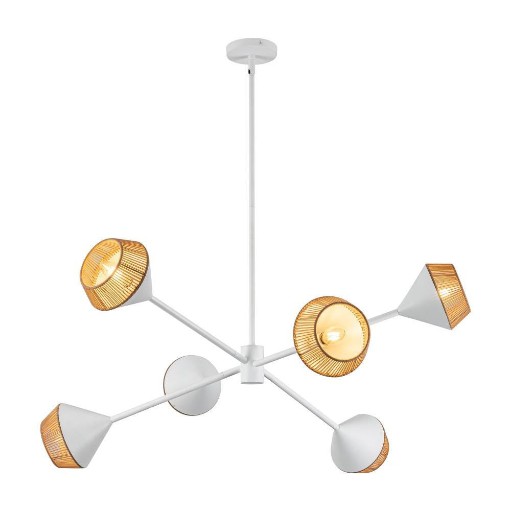 Alora Lighting Daphne 38-in White/Brown Cotton Rope 6 Lights Chandelier