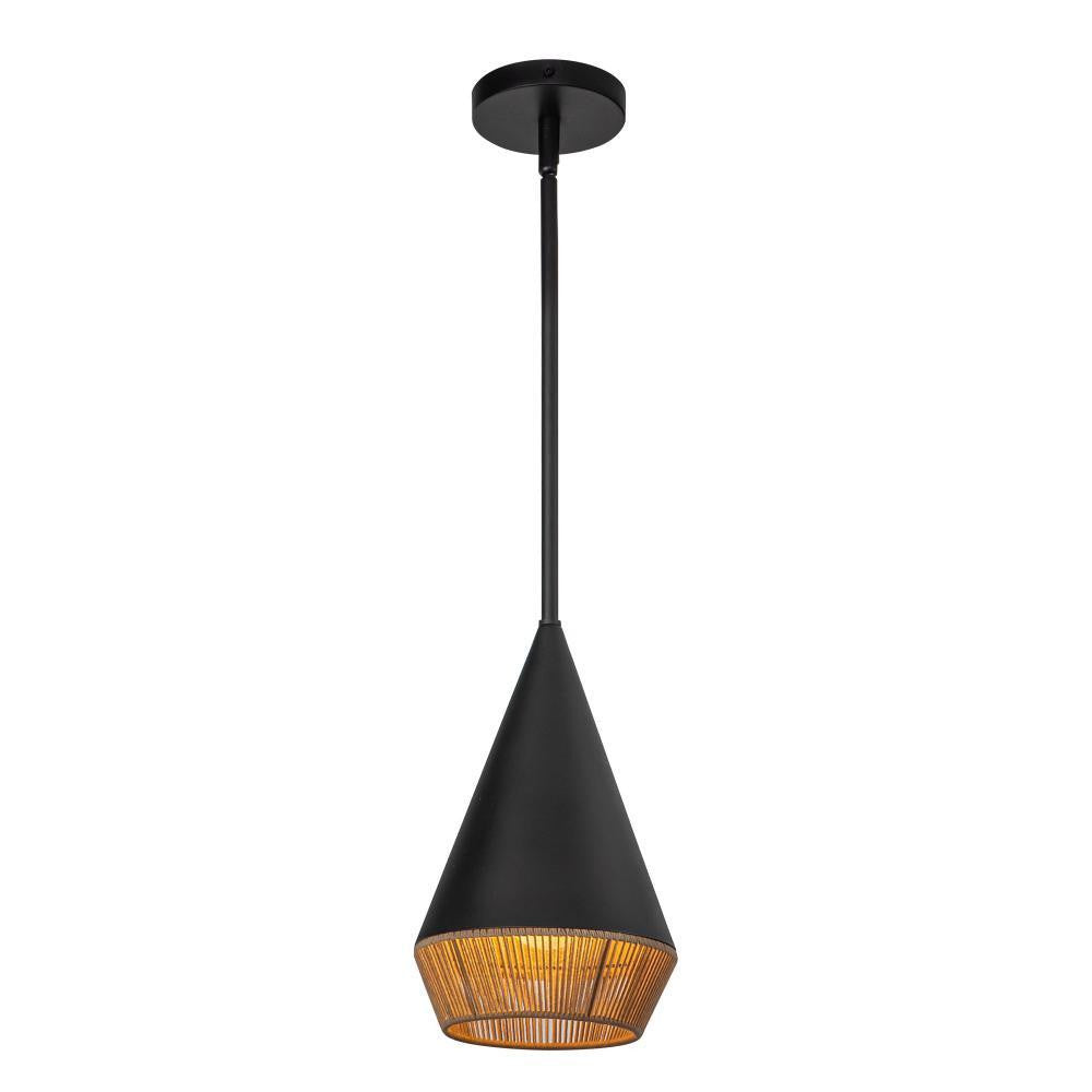 Alora Lighting Daphne 7-in Matte Black/Brown Cotton Rope 1 Light Pendant