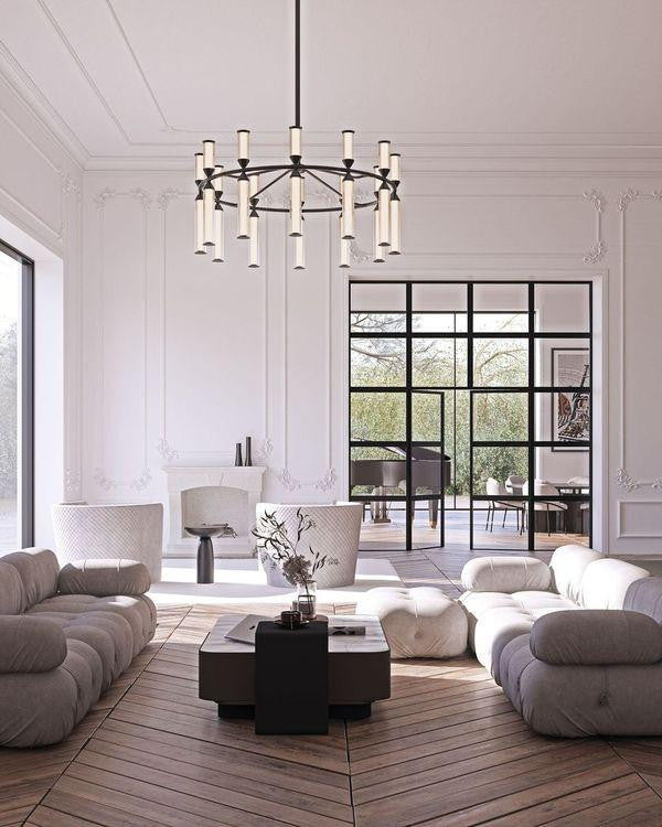 Alora Lighting Edwin Chandelier, 1-Light, LED, Urban Bronze, Frosted Ribbed Glass, 37.5"D